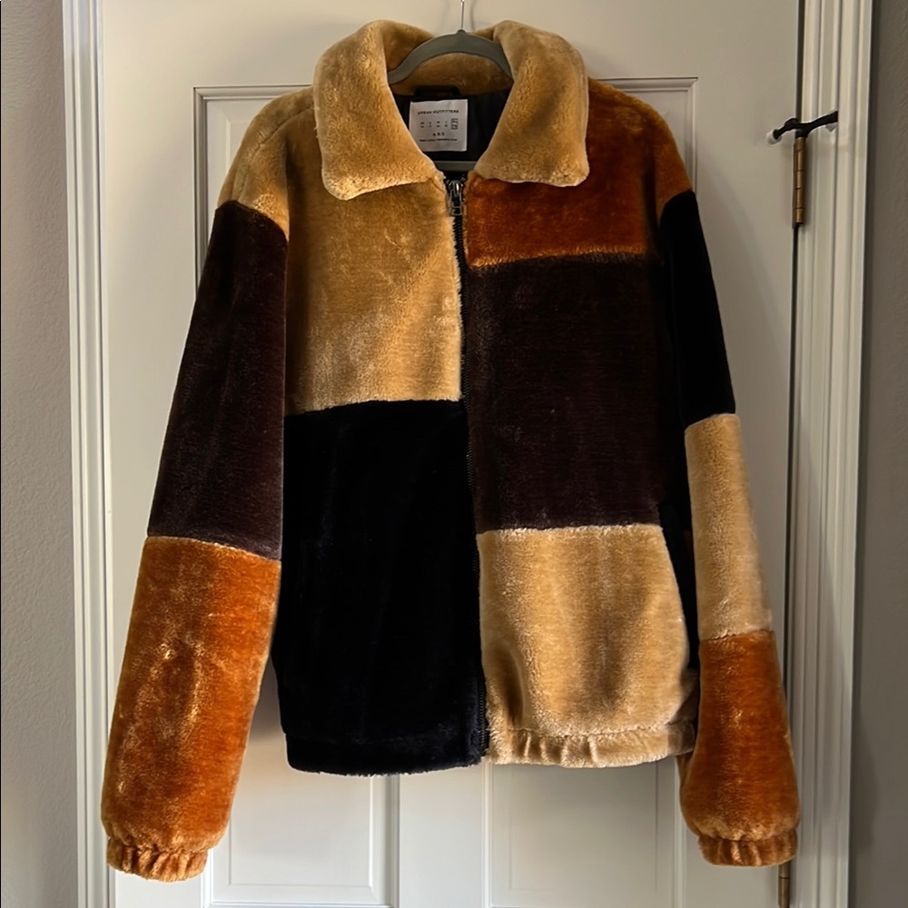 Urban Outfitters Teddy Jacket Tan and Brown Plush Design
